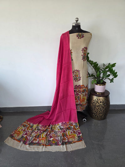 Penkalamkari- inspired Chennuri pure kalamkari silk set - AK142