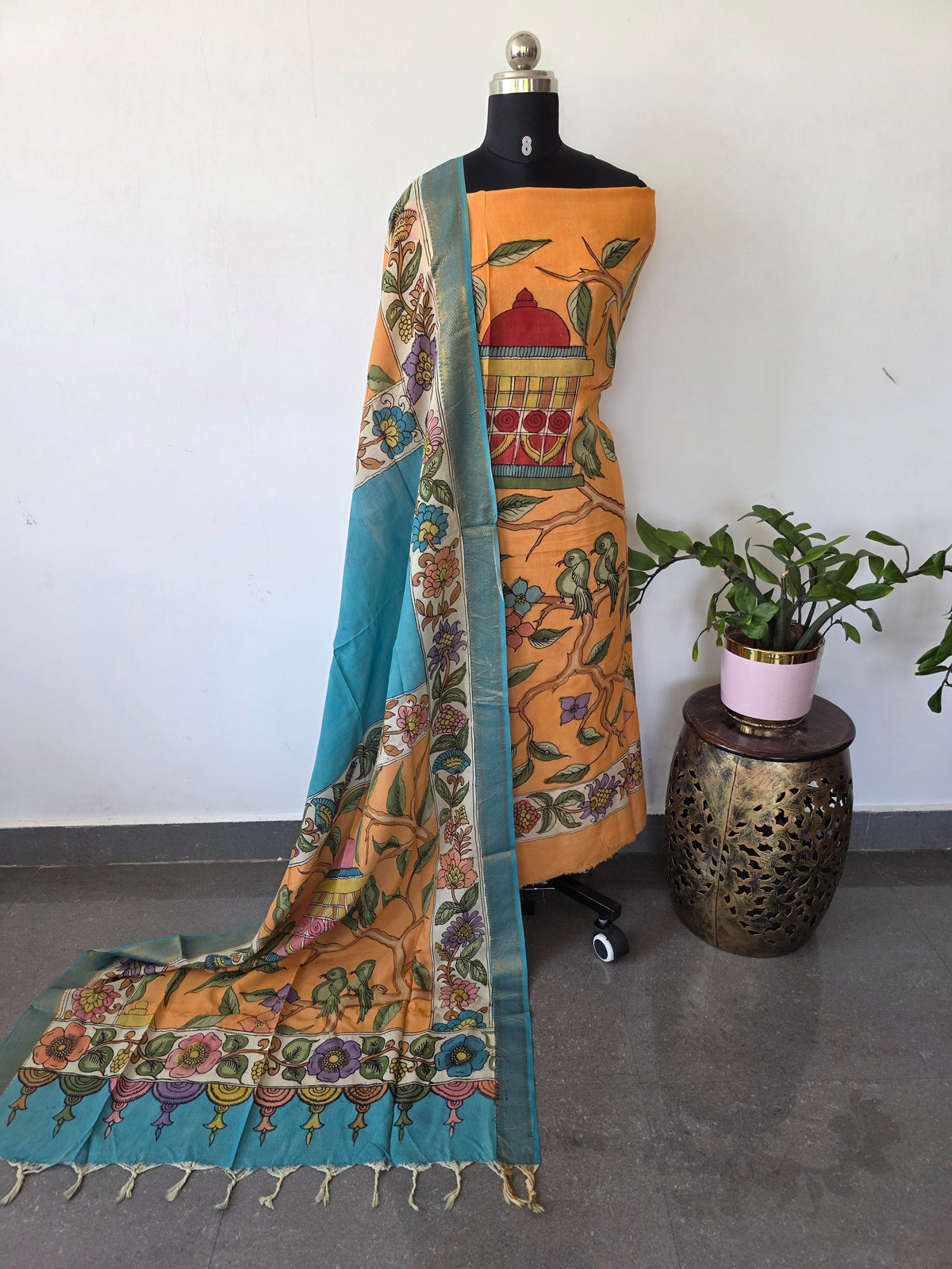Handcrafted Penkalamkari bangalore silk set -KH231