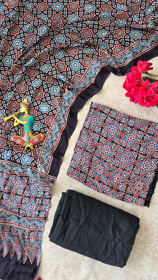 Handcrafted Jaipuri ajrakh modal silk set - RJ31