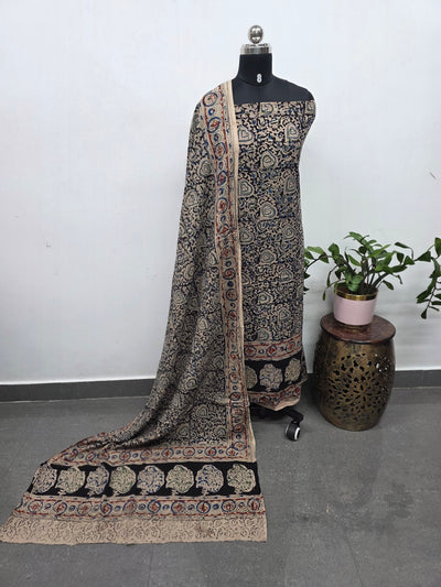 Handblock pure kalamkari cotton with border (2 pc set) - AK514
