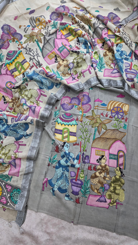 Handcrafted Penkalamkari bangalore silk set-RV1