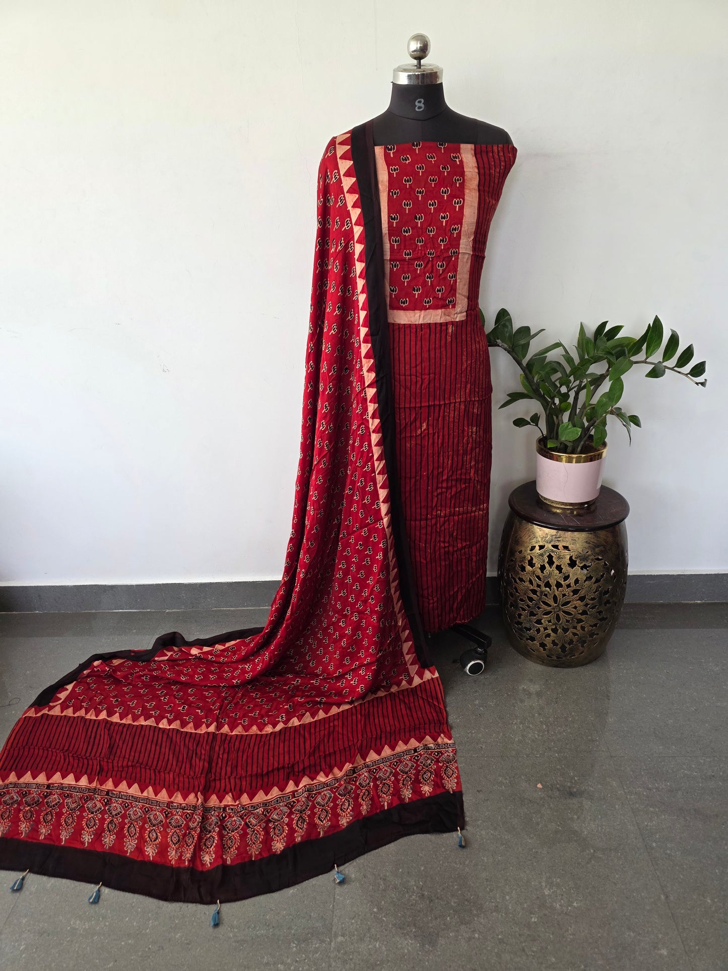 Handcrafted ajrakh modal silk set - HZ227