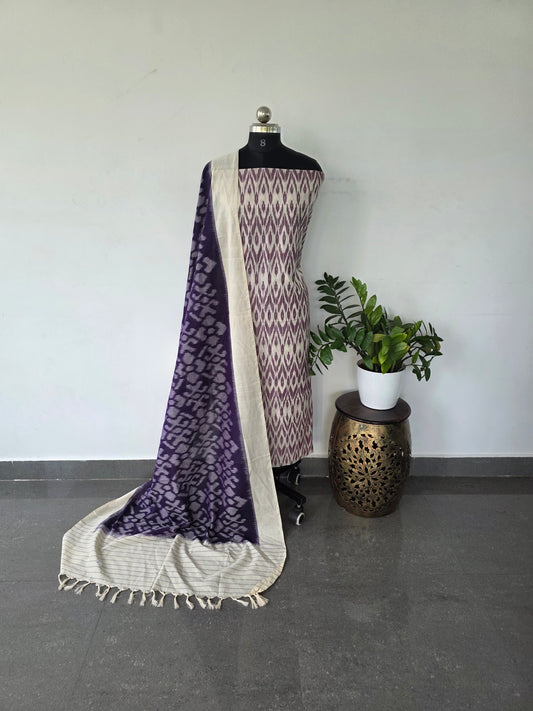 Mercerised ikkat cotton top with double ikkat cotton shawl - MI13