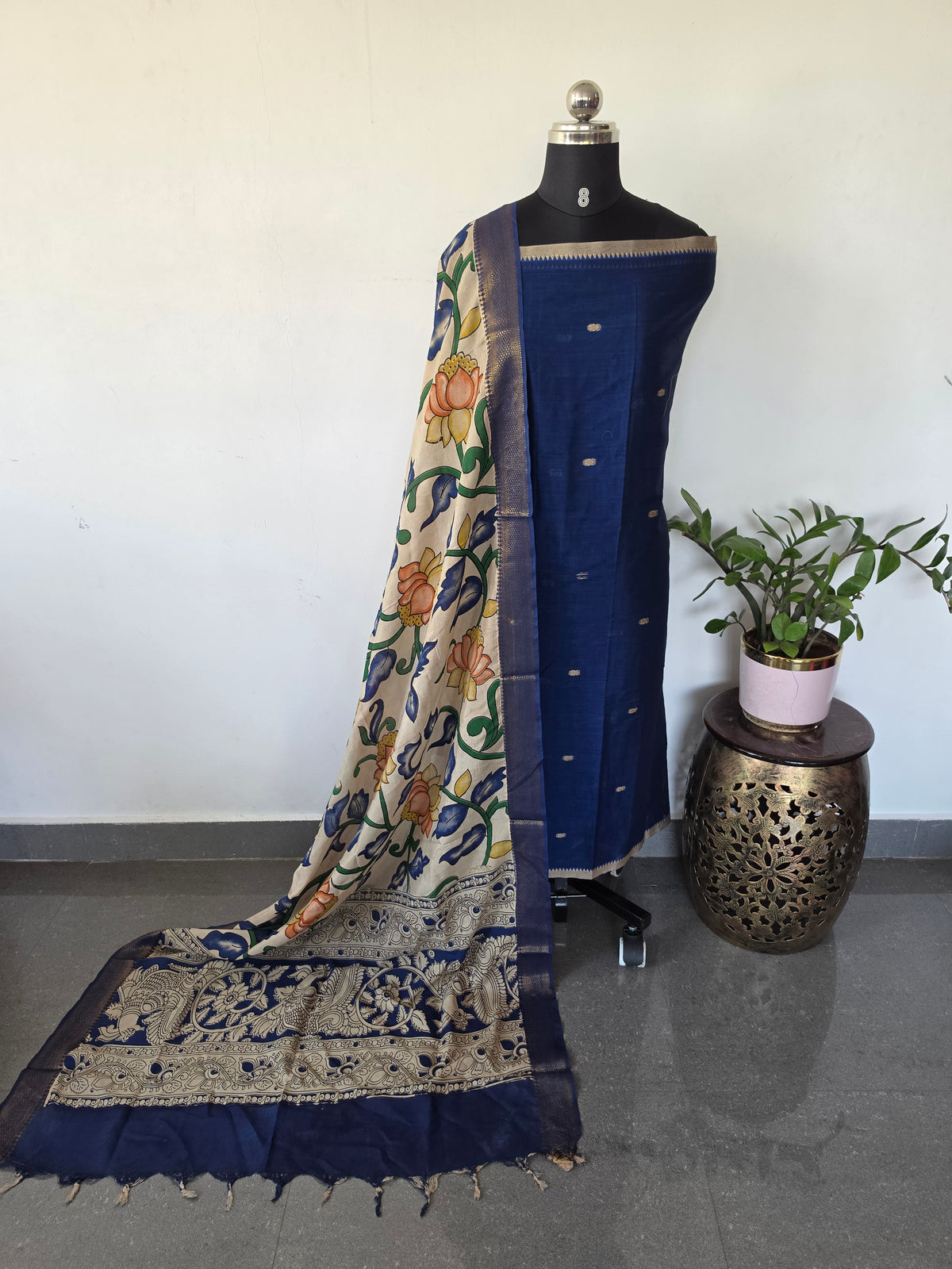 Fusion Narayanapet with handcrafted chennuri silk kalamkari duppatta -NA684