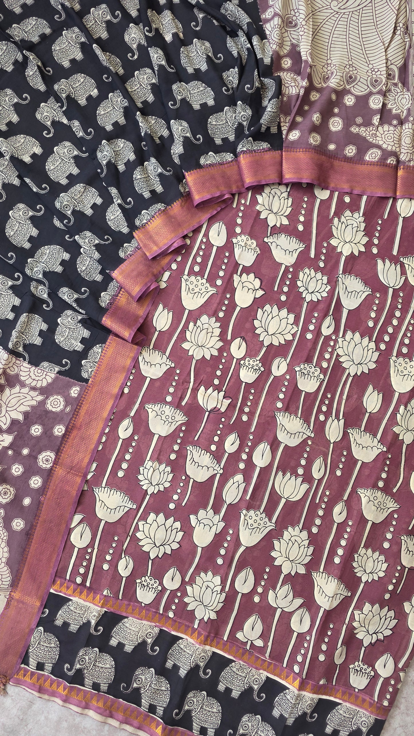 Gap border Mangalagiri kalamkari silk sets (3 mtrs top) - GA26