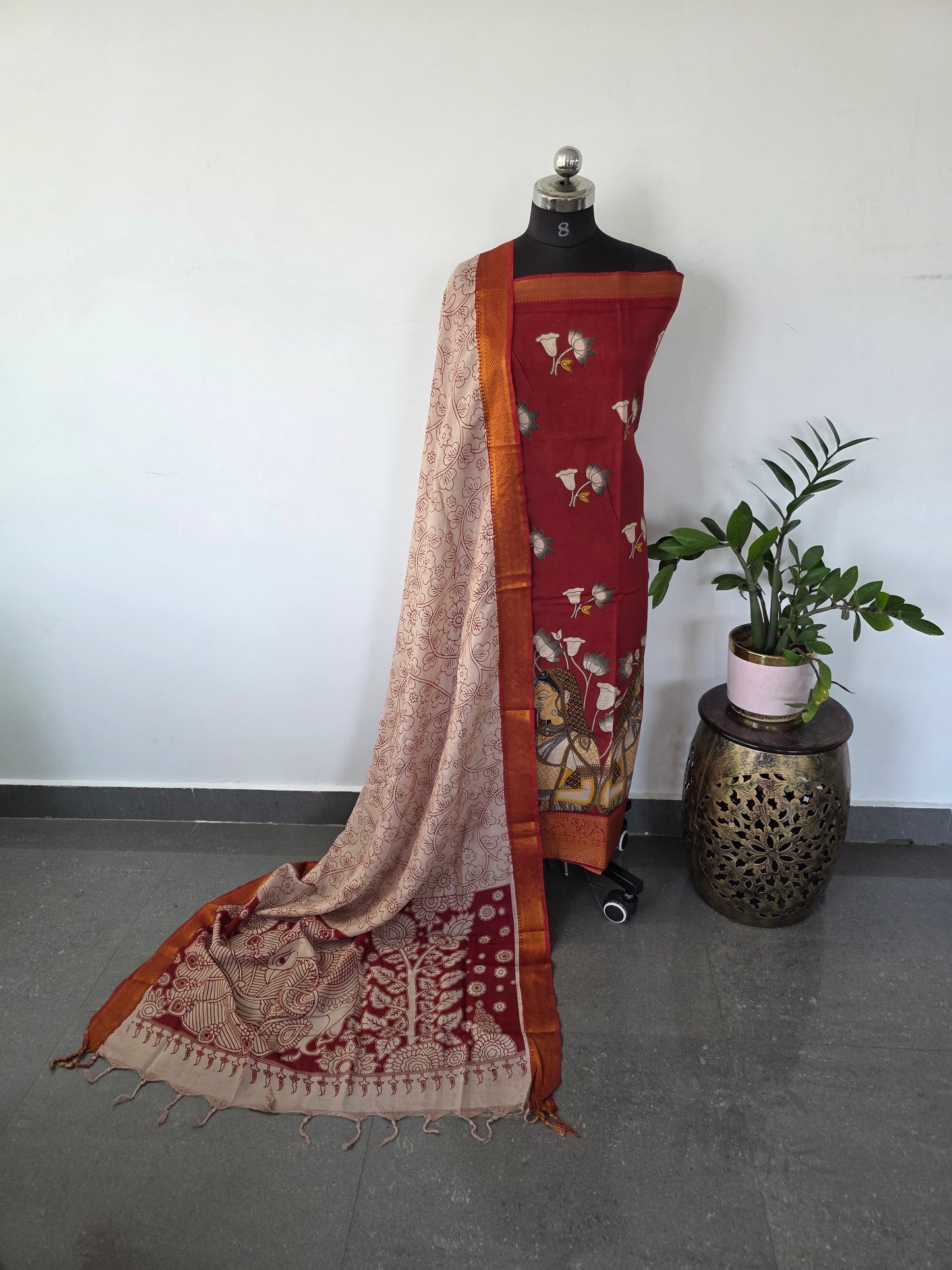 Premium Chennuri pure authentic kalamkari silk with kanchi border - AKS1