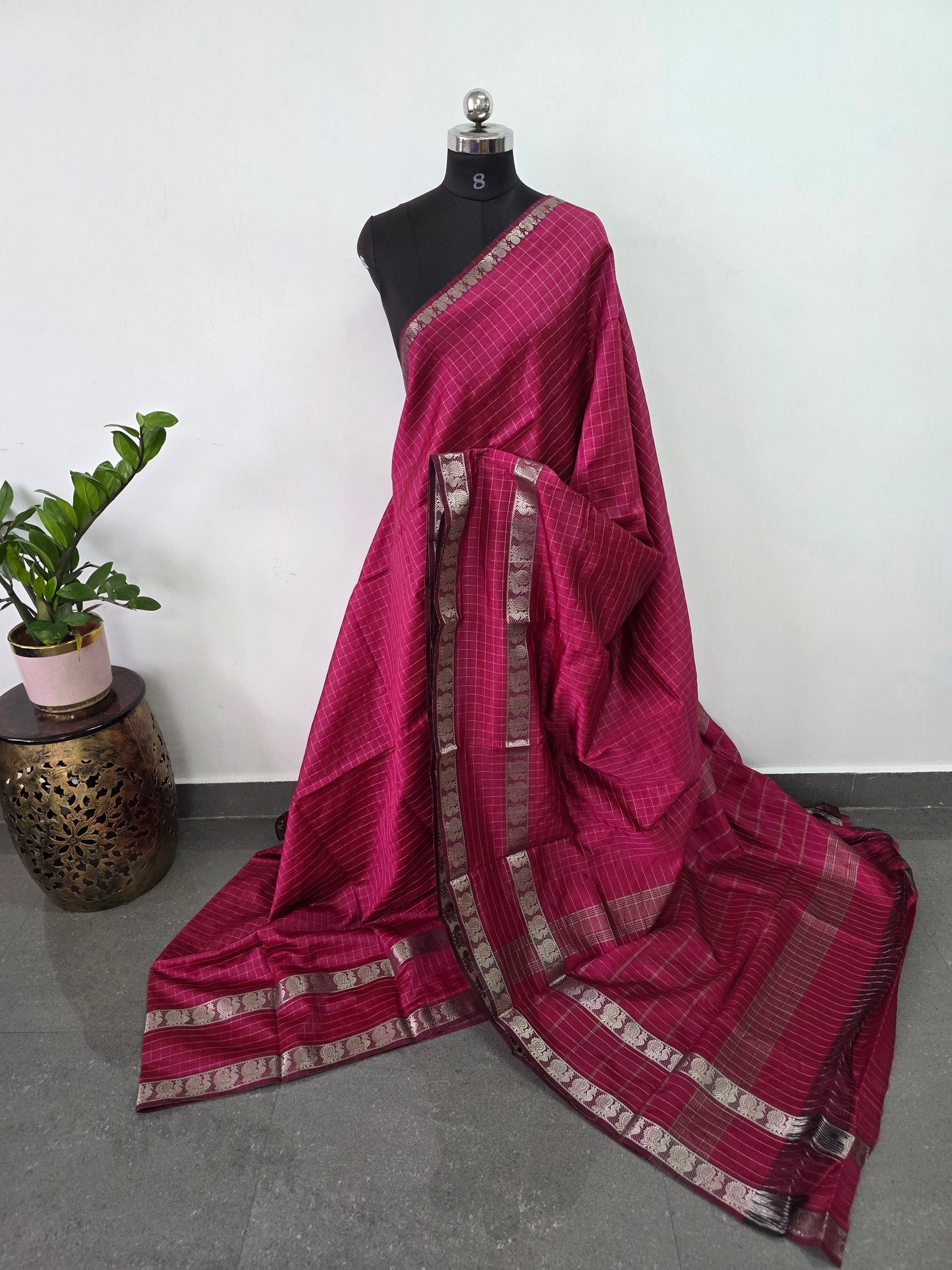Premium checked semi mangalagiri pattu saree - MAA135