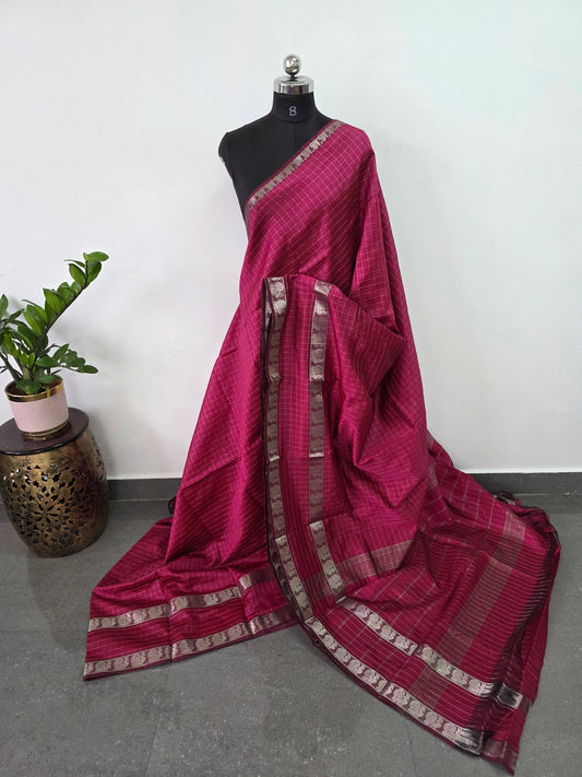 Premium checked semi mangalagiri pattu saree - MAA135