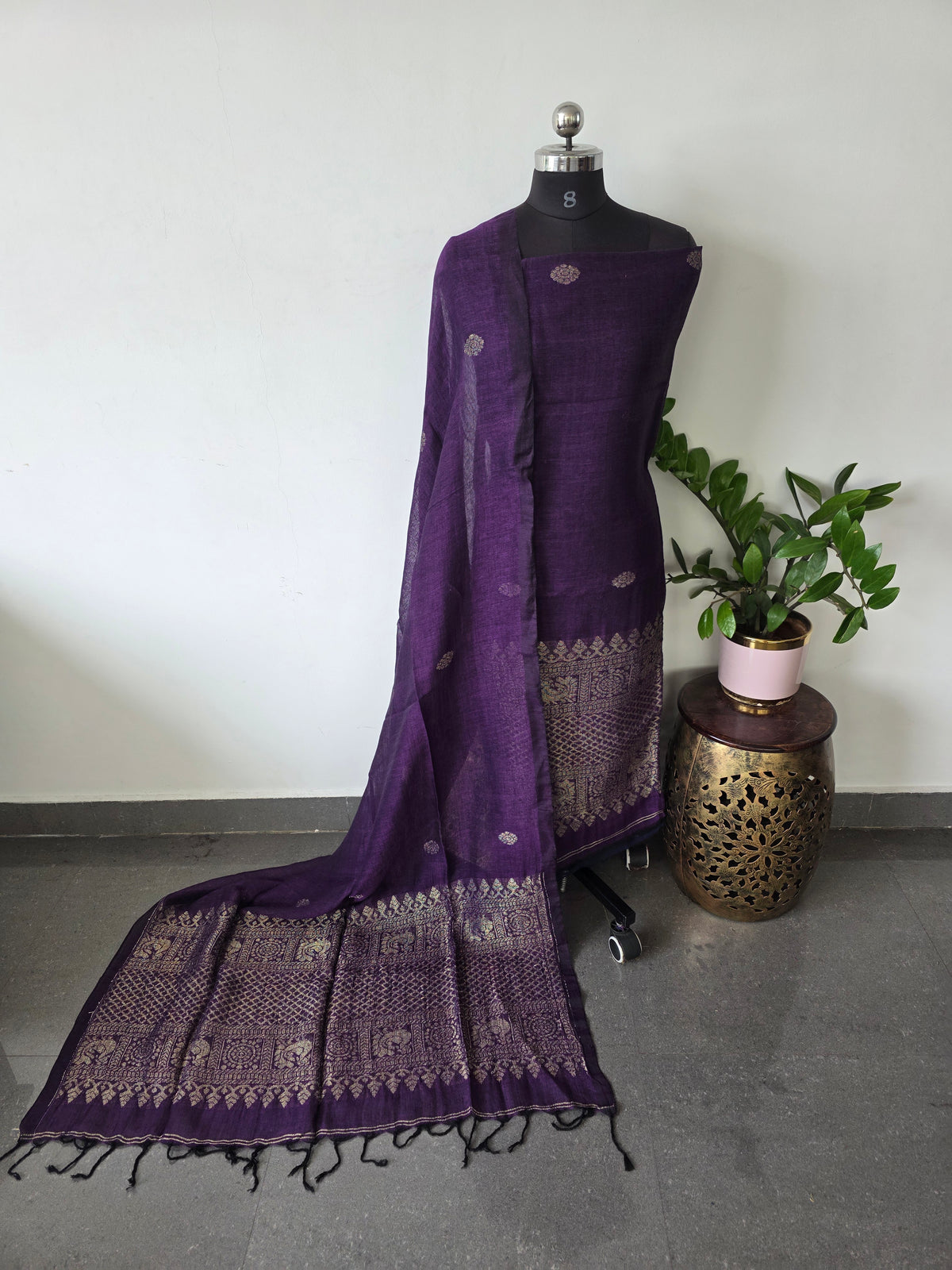 Premium handloom linen jamdhani set - JMM185