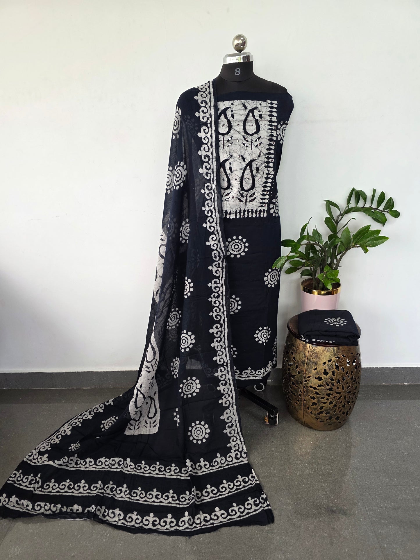 Batik pure cotton salwar set (black) - BA370