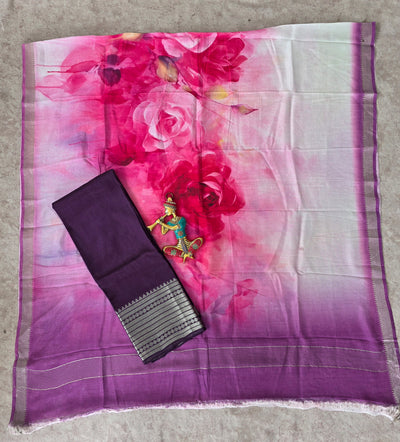 Handloom mangalagiri silk top with pure mangalagiri digital silk shawl - ML26