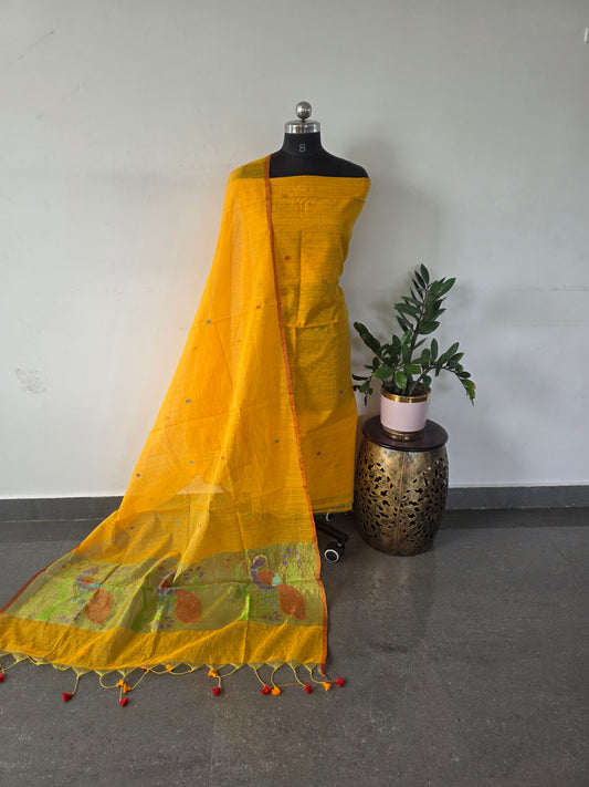 Premium zari checked muslin jamdhani set  - HU59