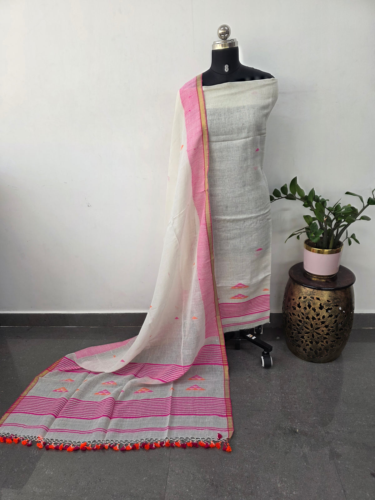 Premium handloom linen jamdhani set -JMM542