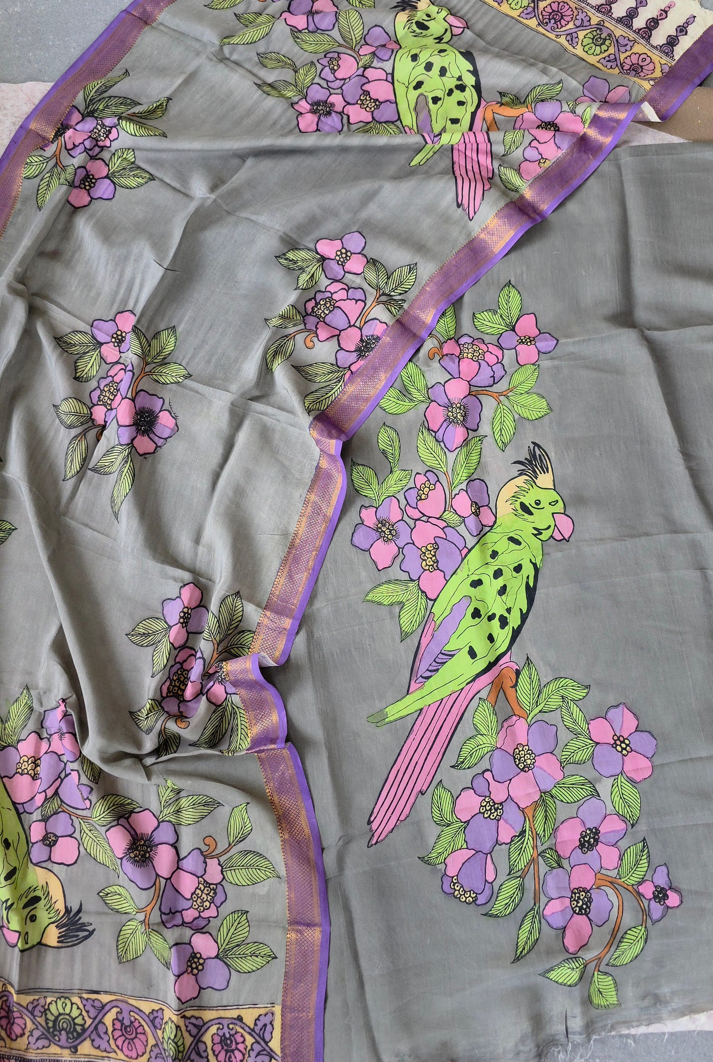 Handcrafted Kalahasthi Penkalamkari bangalore silk set - KH144