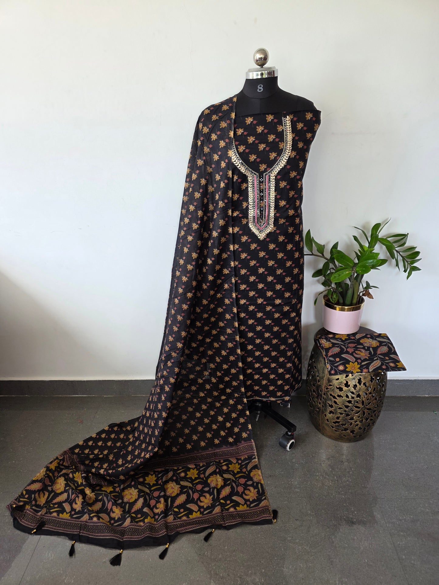 Jaipuri cotton set with embroidery neck work - JA799