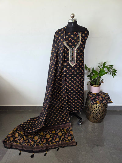 Jaipuri cotton set with embroidery neck work - JA799