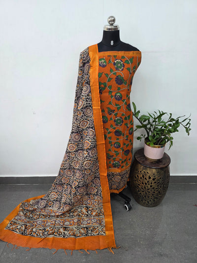 Mangalagiri kalamkari fusion gap border silk set-AK562