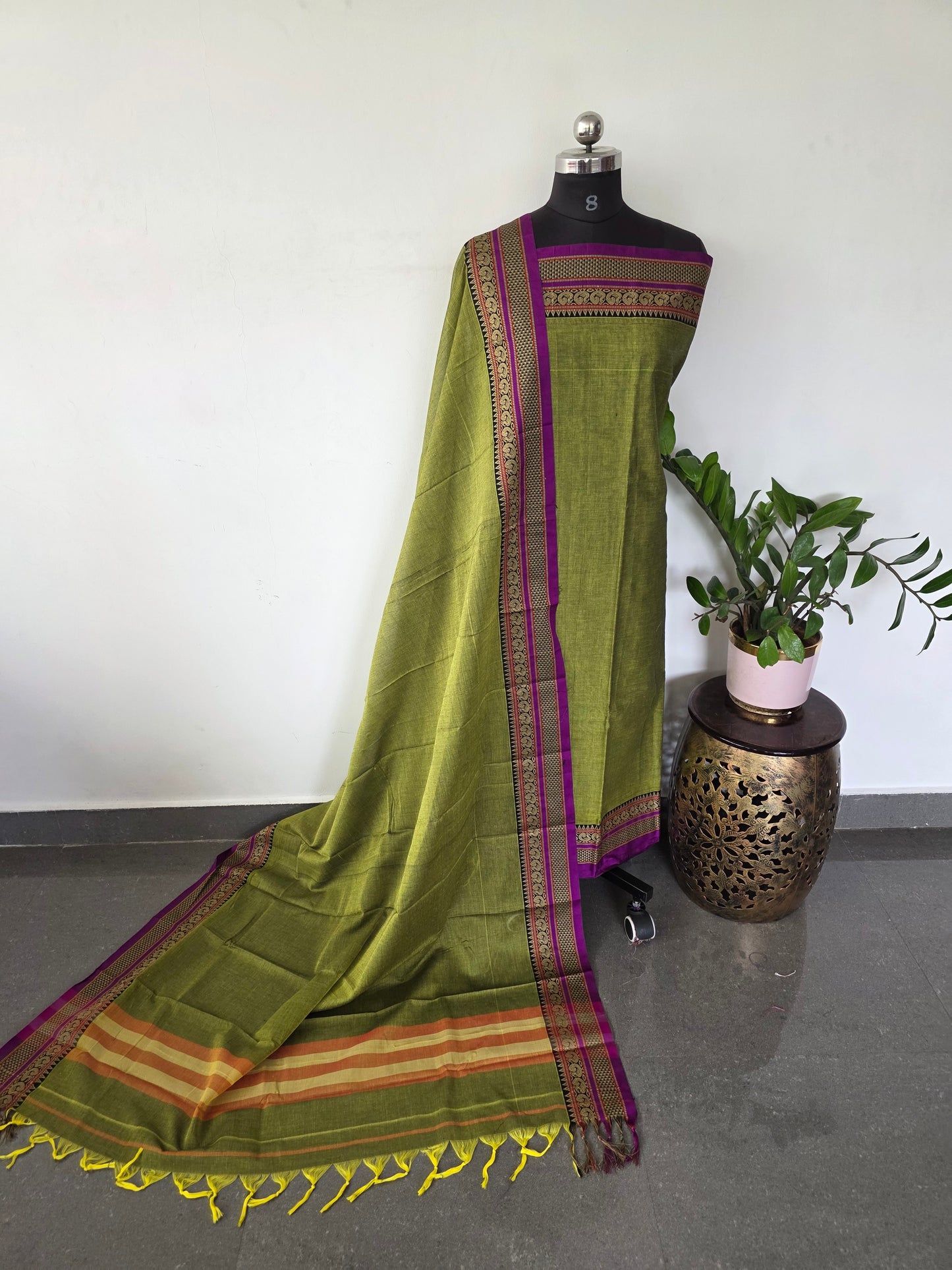 Mercerised narayanapet salwar set with annam border (4.5 mtrs)- NA317