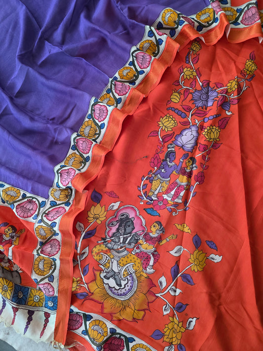 Handcrafted Kalahasthi Penkalamkari bangalore silk set- HP26