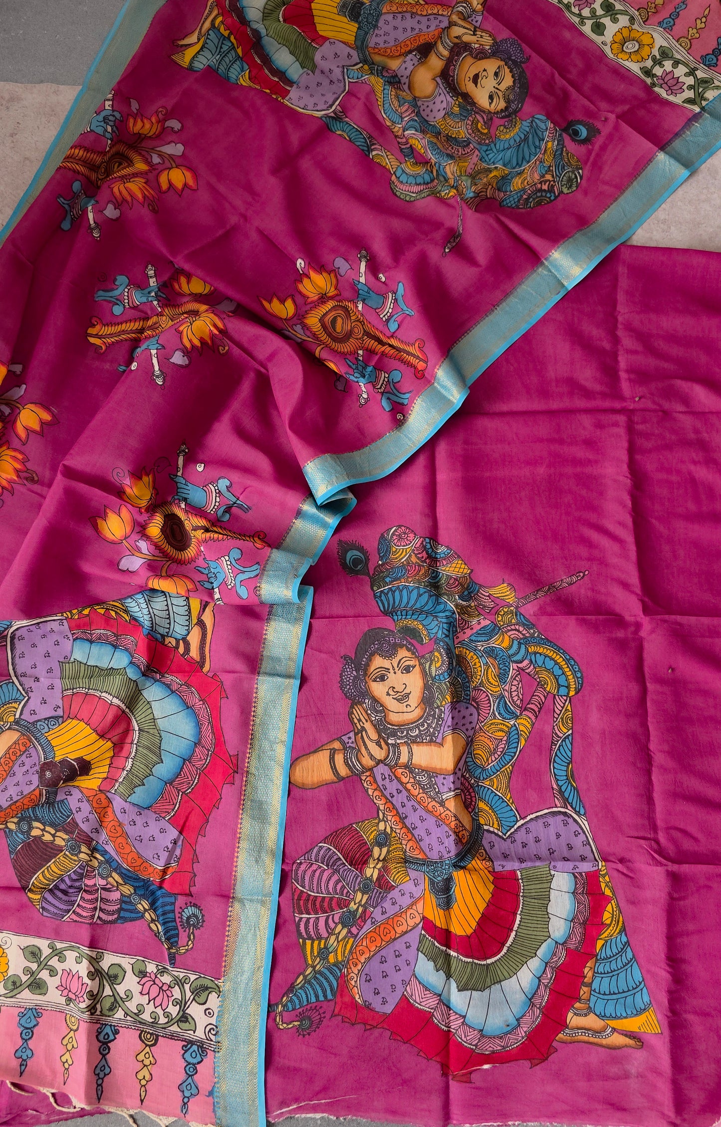 Handcrafted Kalahasthi Penkalamkari bangalore silk set - KH100