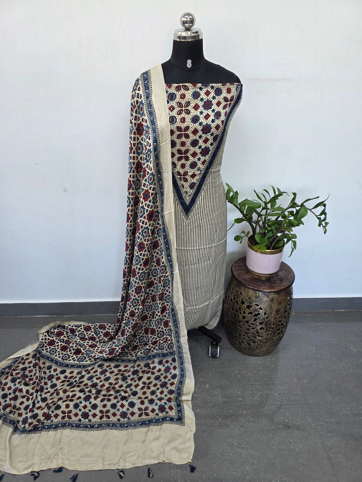 Handcrafted ajrakh modal silk set -HZ306