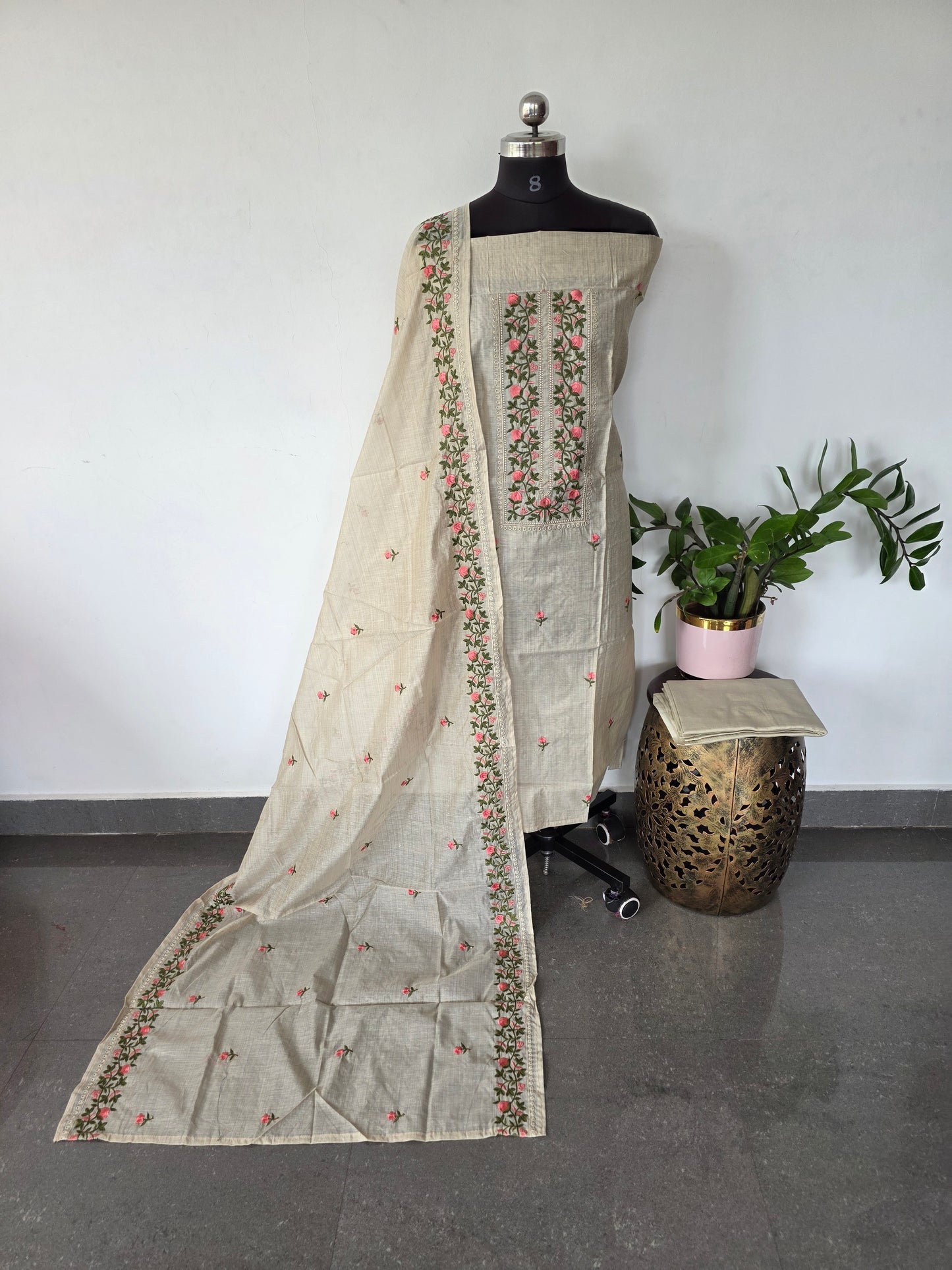Premium silk cotton embroidery work salwar set - AS86