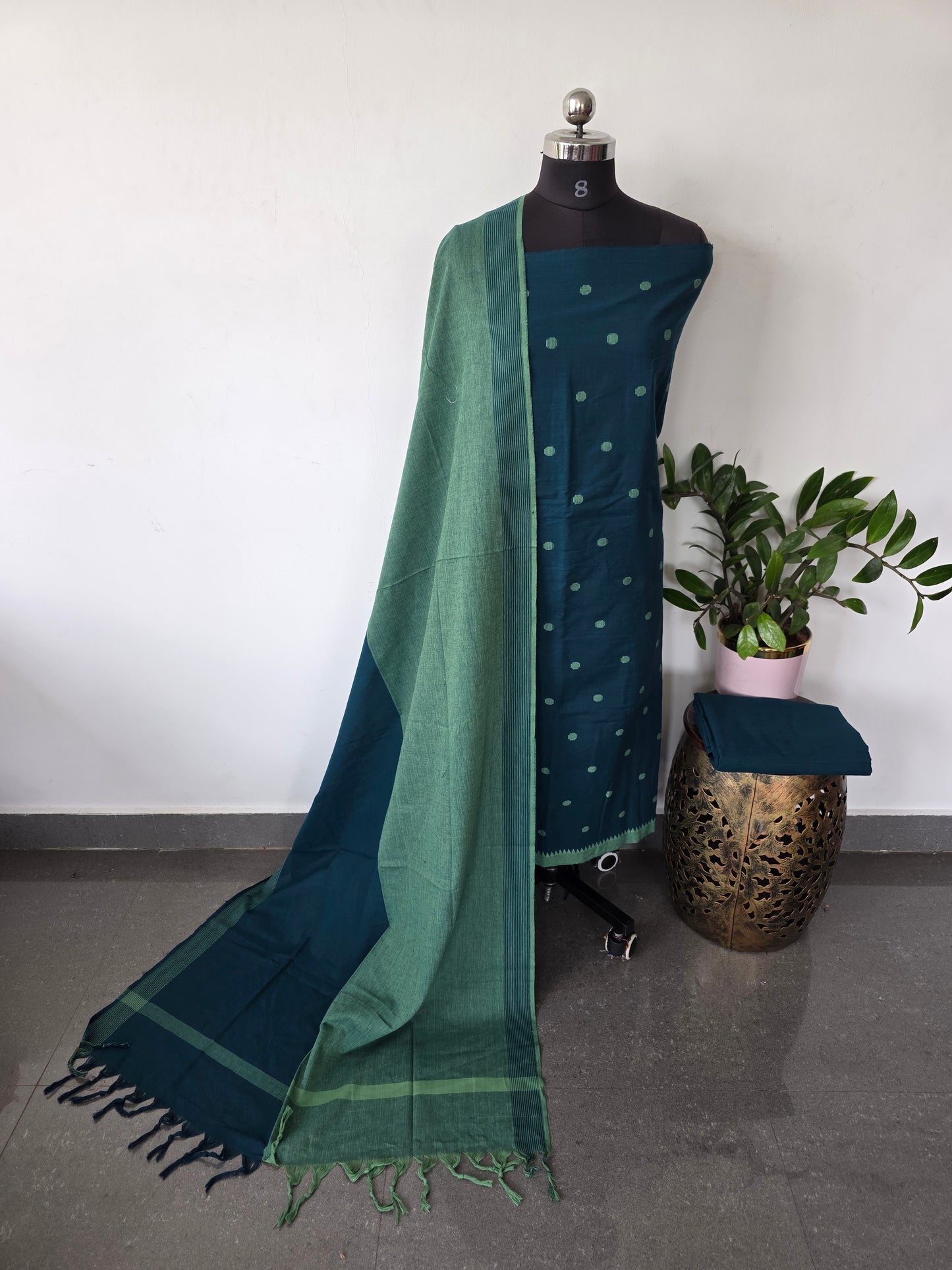 Prewashed Temple border coin butta south cotton set - HJ98