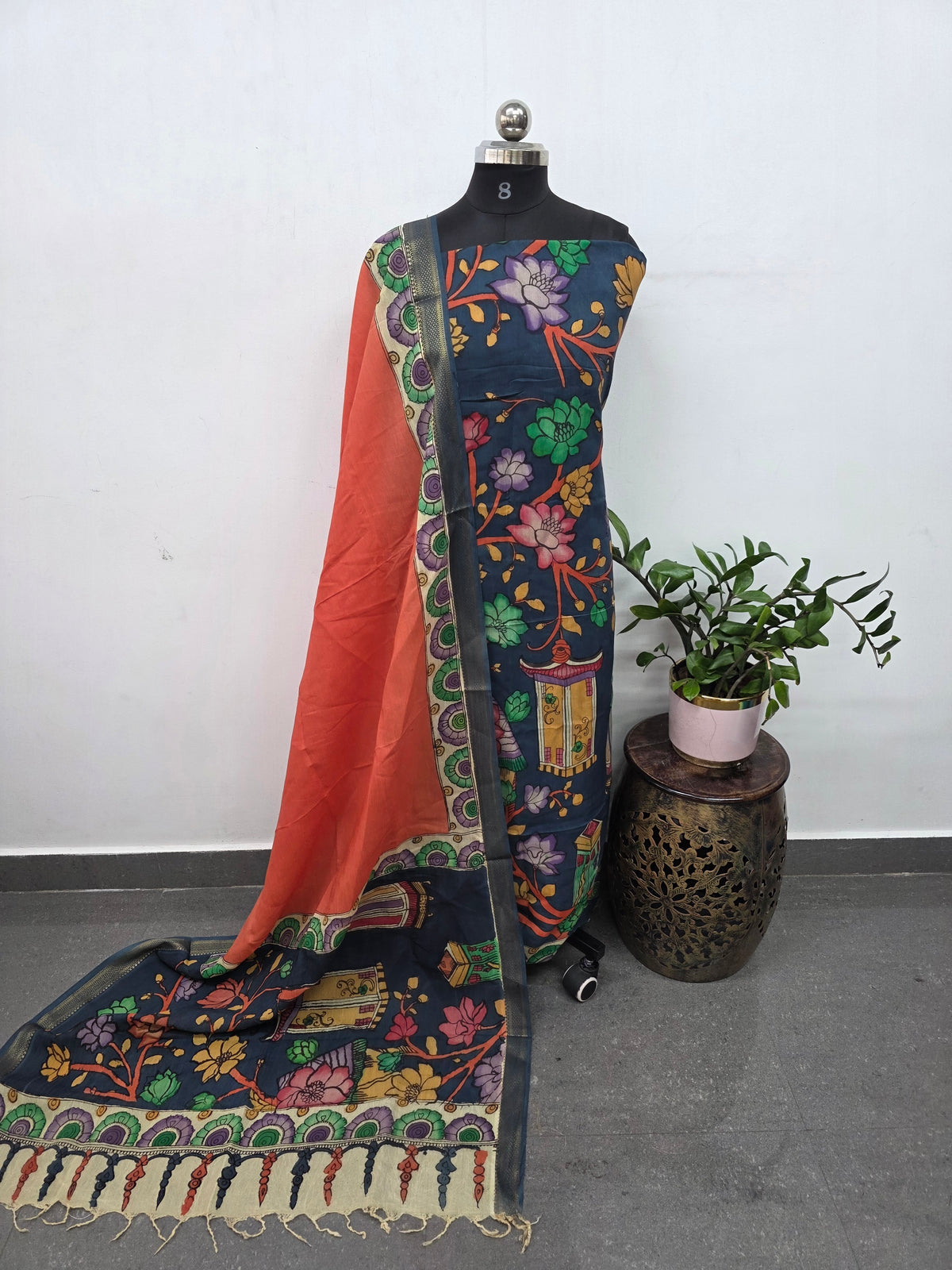 Handcrafted Penkalamkari bangalore silk set -KH250