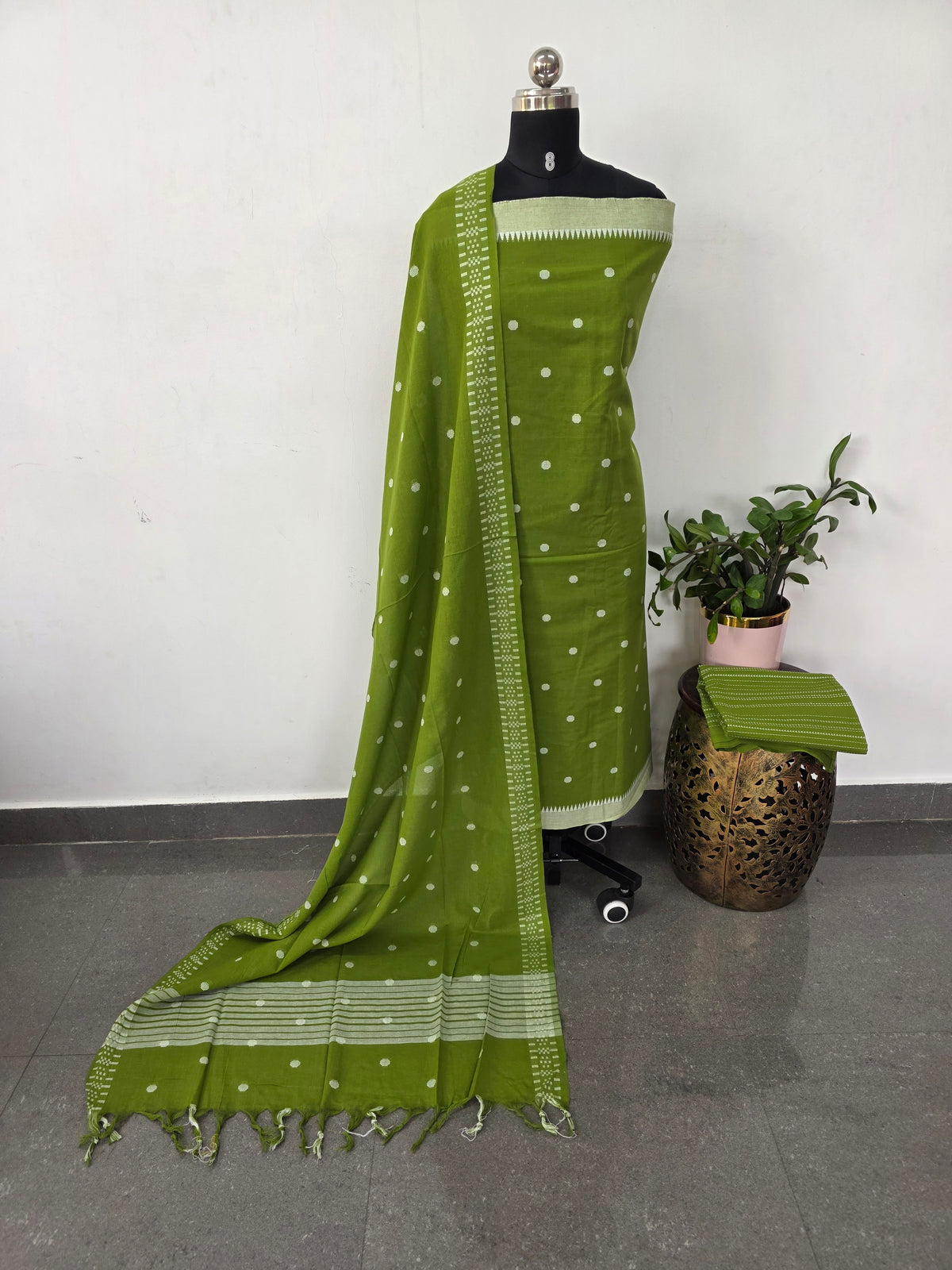 Prewashed Temple border coin butta south cotton set - HA121