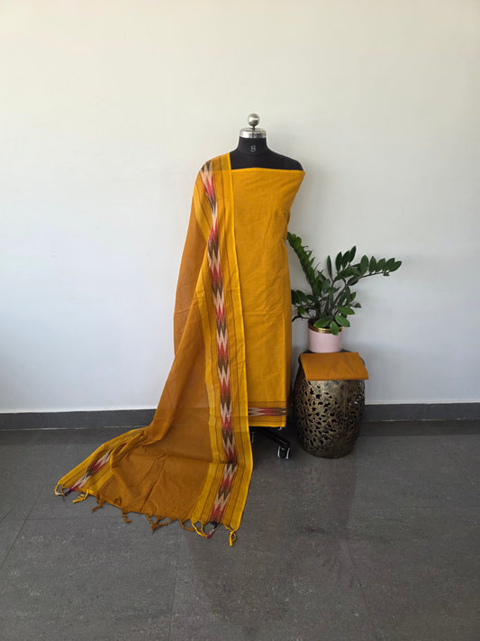 Handloom cotton with Pochampally border set -PHC14