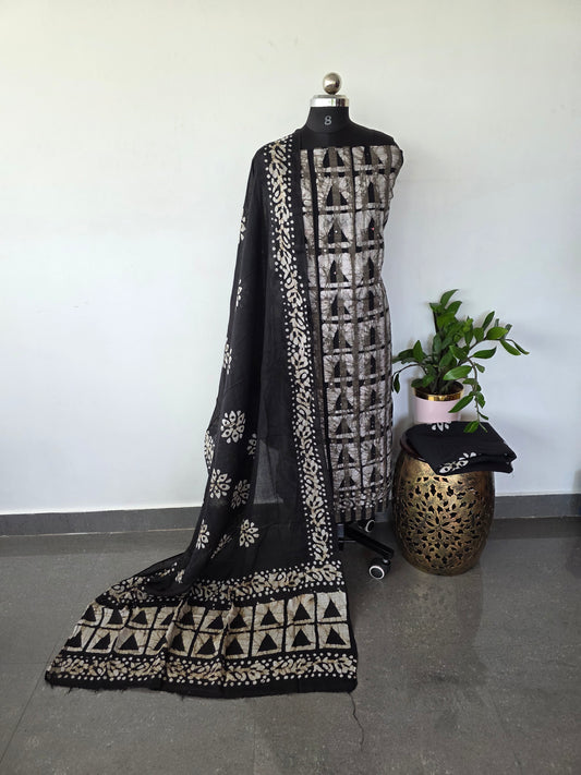 Dull patta kantha batik cotton set with mirror work - BA225