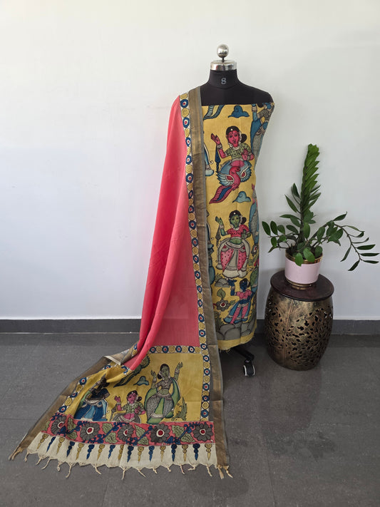 Handcrafted Kalahasthi Penkalamkari bangalore silk set- HP18