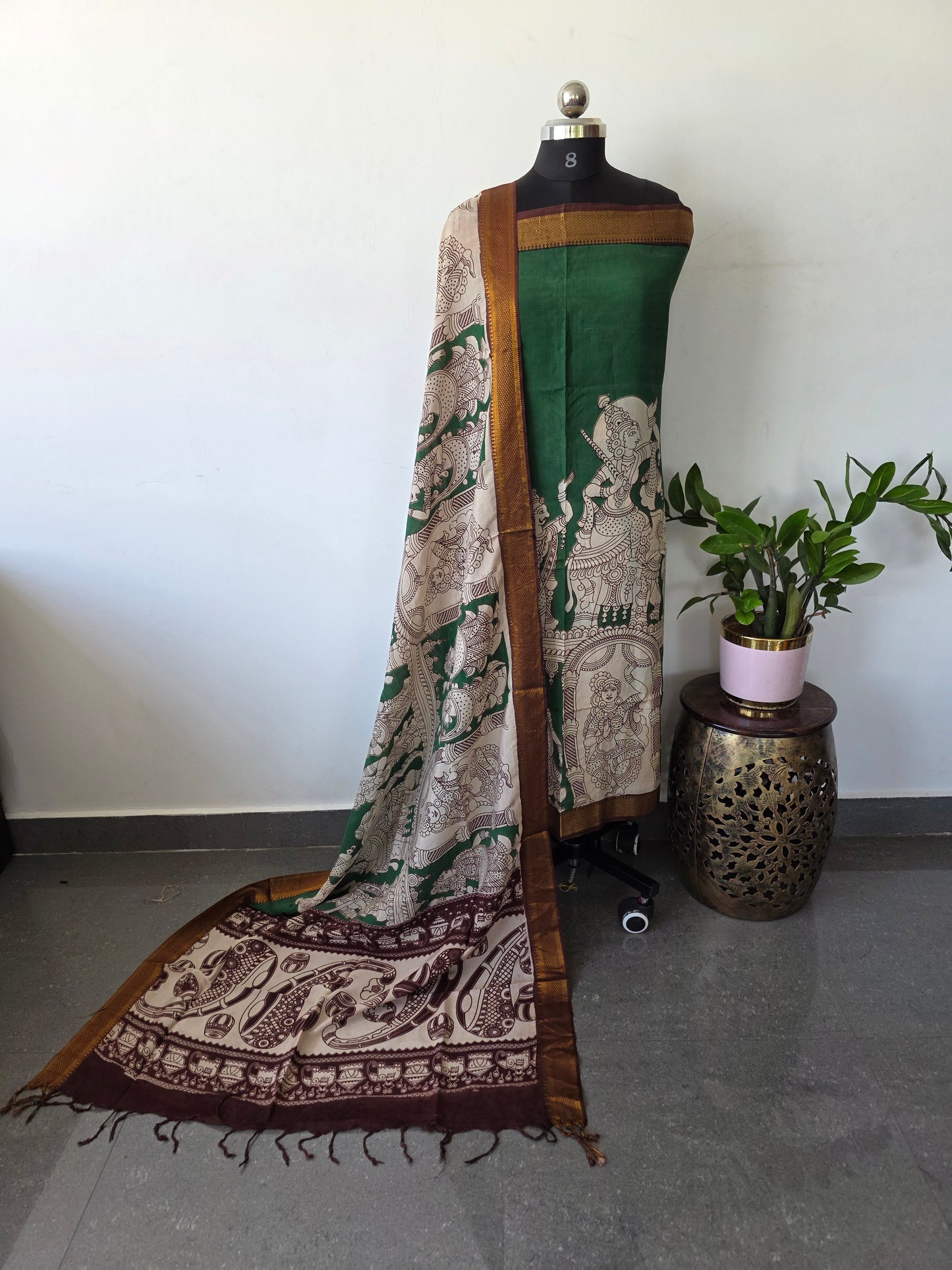 Premium chennuri silk kalamkari salwar set with nizam border - AK244