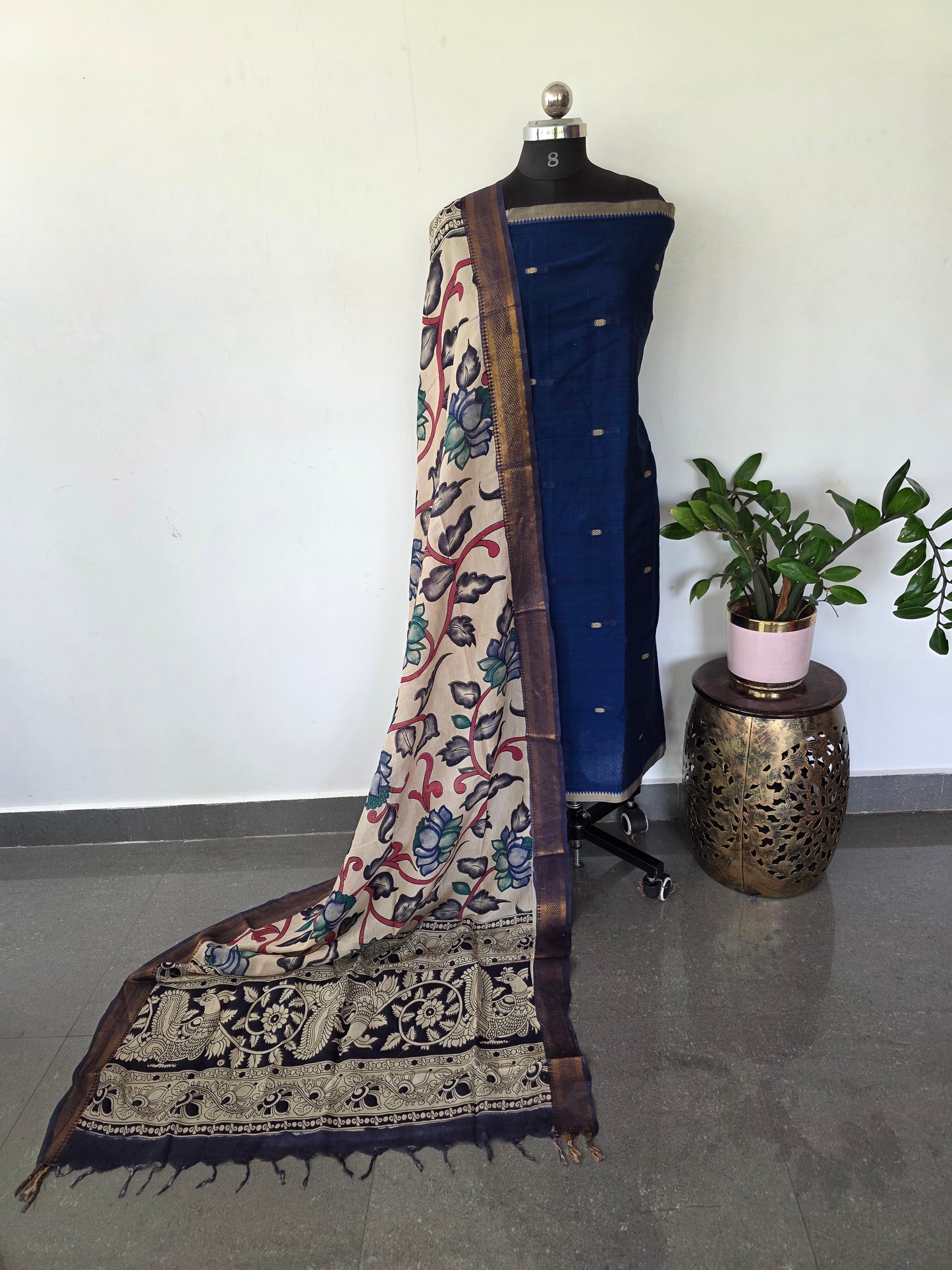 Fusion Narayanapet with handcrafted chennuri silk kalamkari duppatta  - NA509