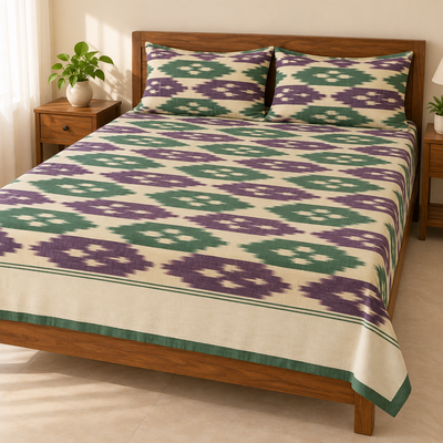 Warp ikkat bed sheets (90*108 2/40s bedsheet with pillow) - WW658
