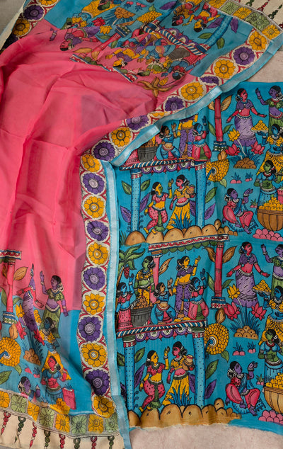Handcrafted Kalahasthi Penkalamkari bangalore silk set - KH138