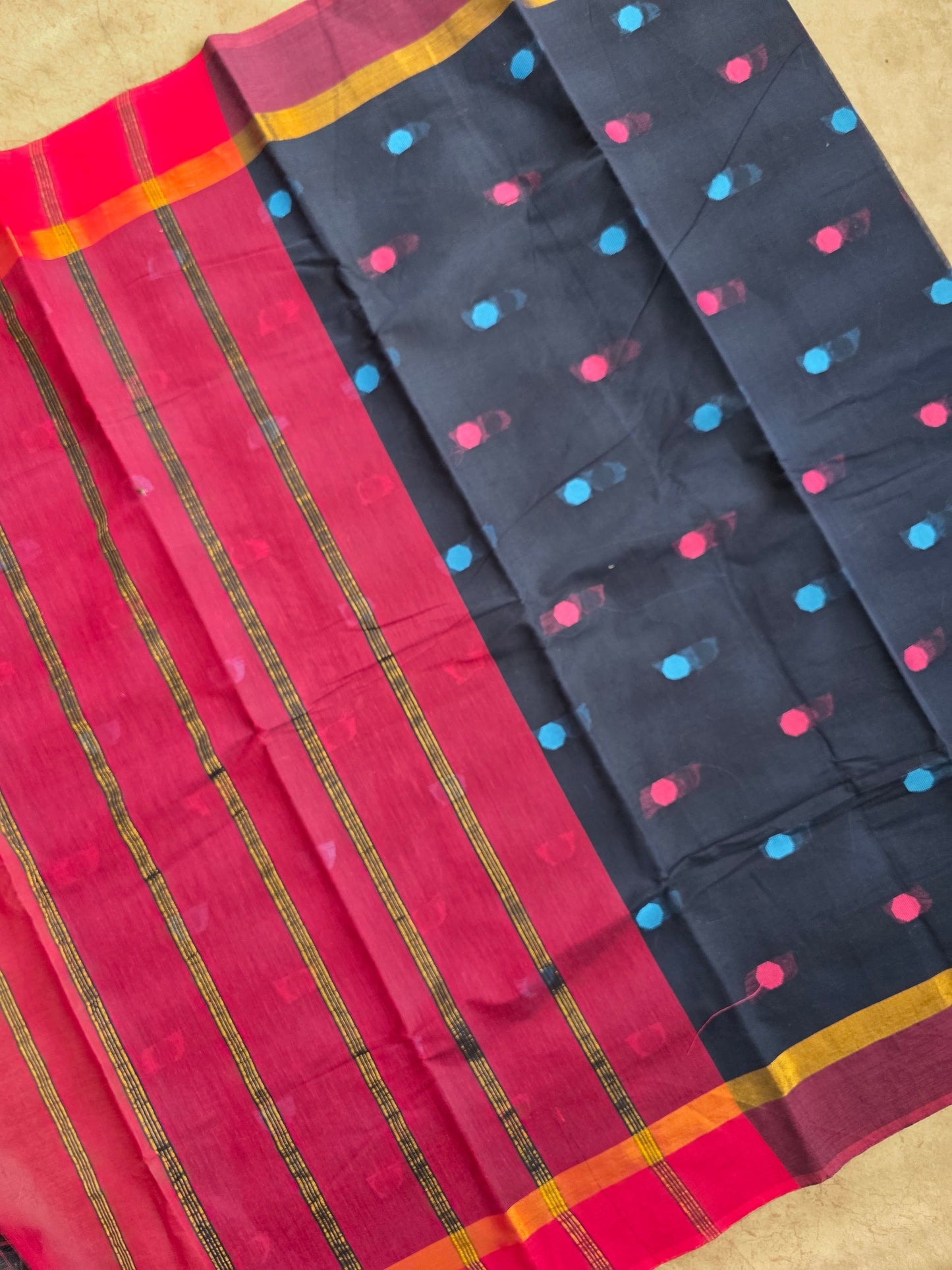 South cotton butta saree with zari border - MAA190