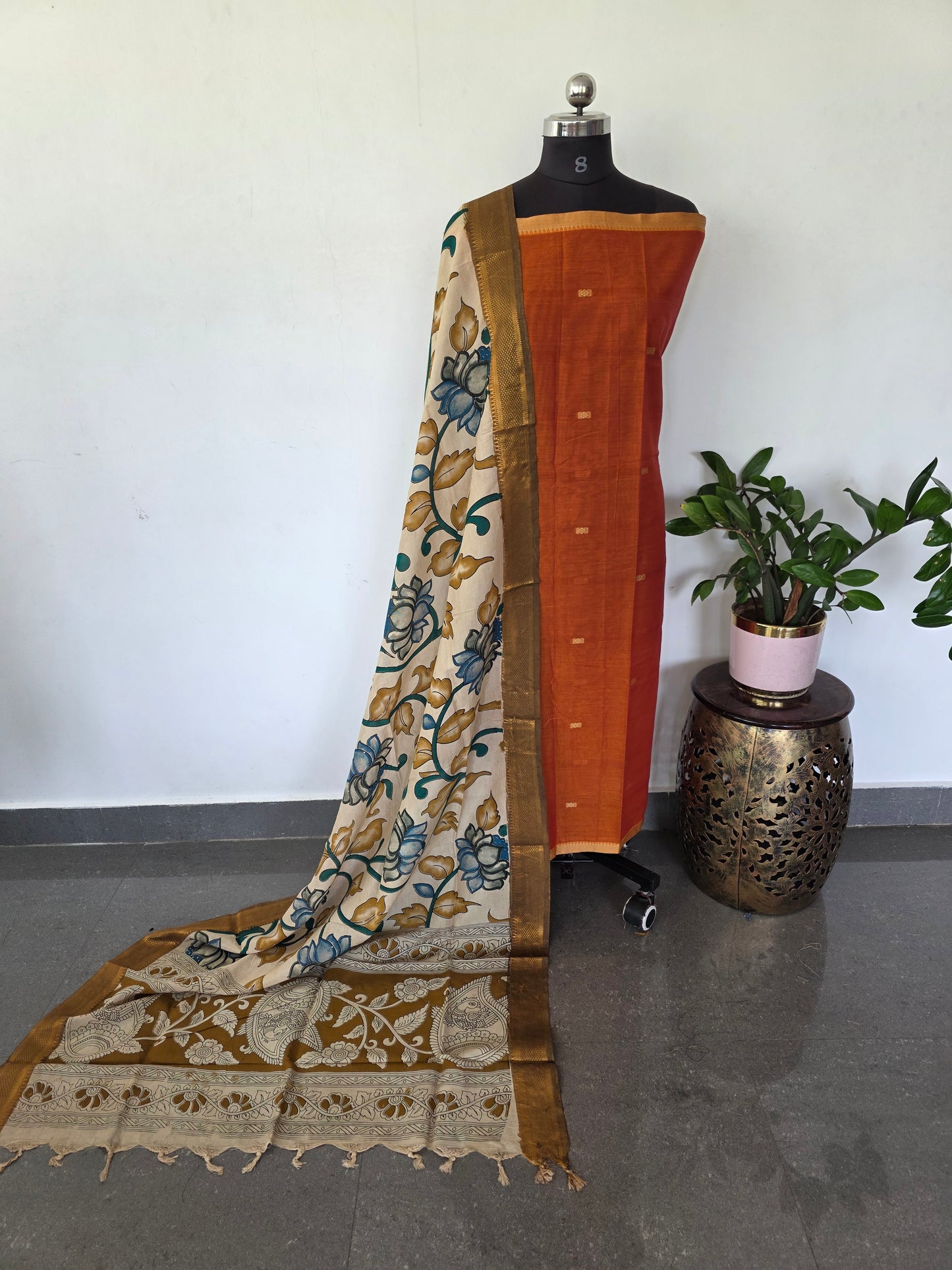 Fusion Narayanapet with handcrafted chennuri silk kalamkari duppatta  - NA515