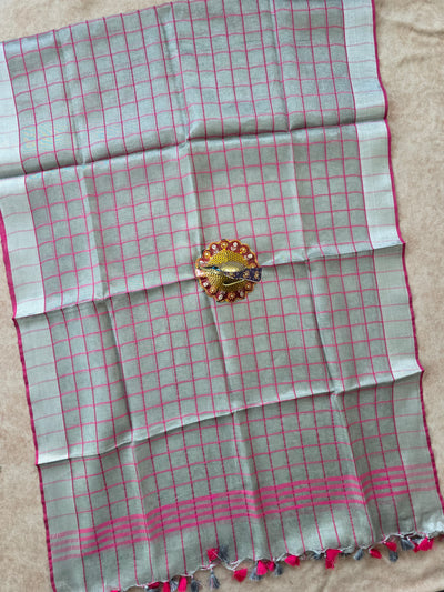 Bhagalpuri checked linen dupatta - BA20