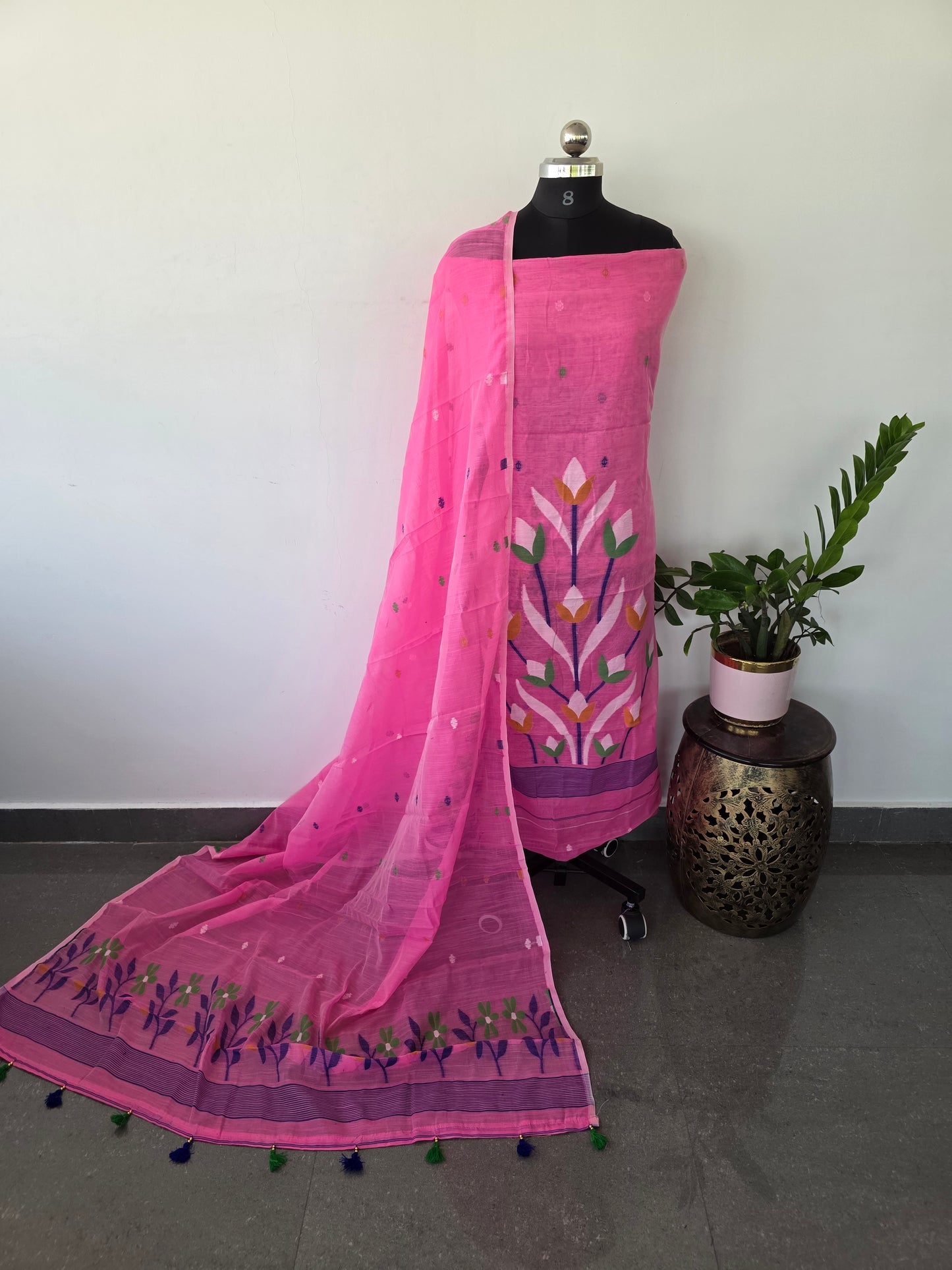 Premium Silk cotton jamdhani set  - AV252