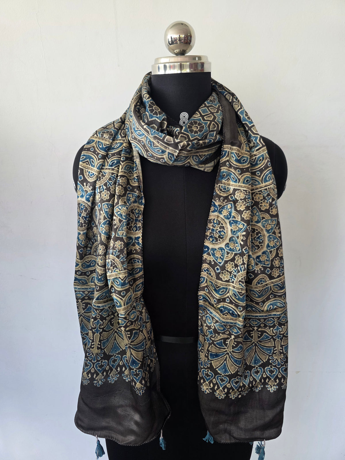 Ajrakh Handblock natural dyed mashru silk stole-MV97