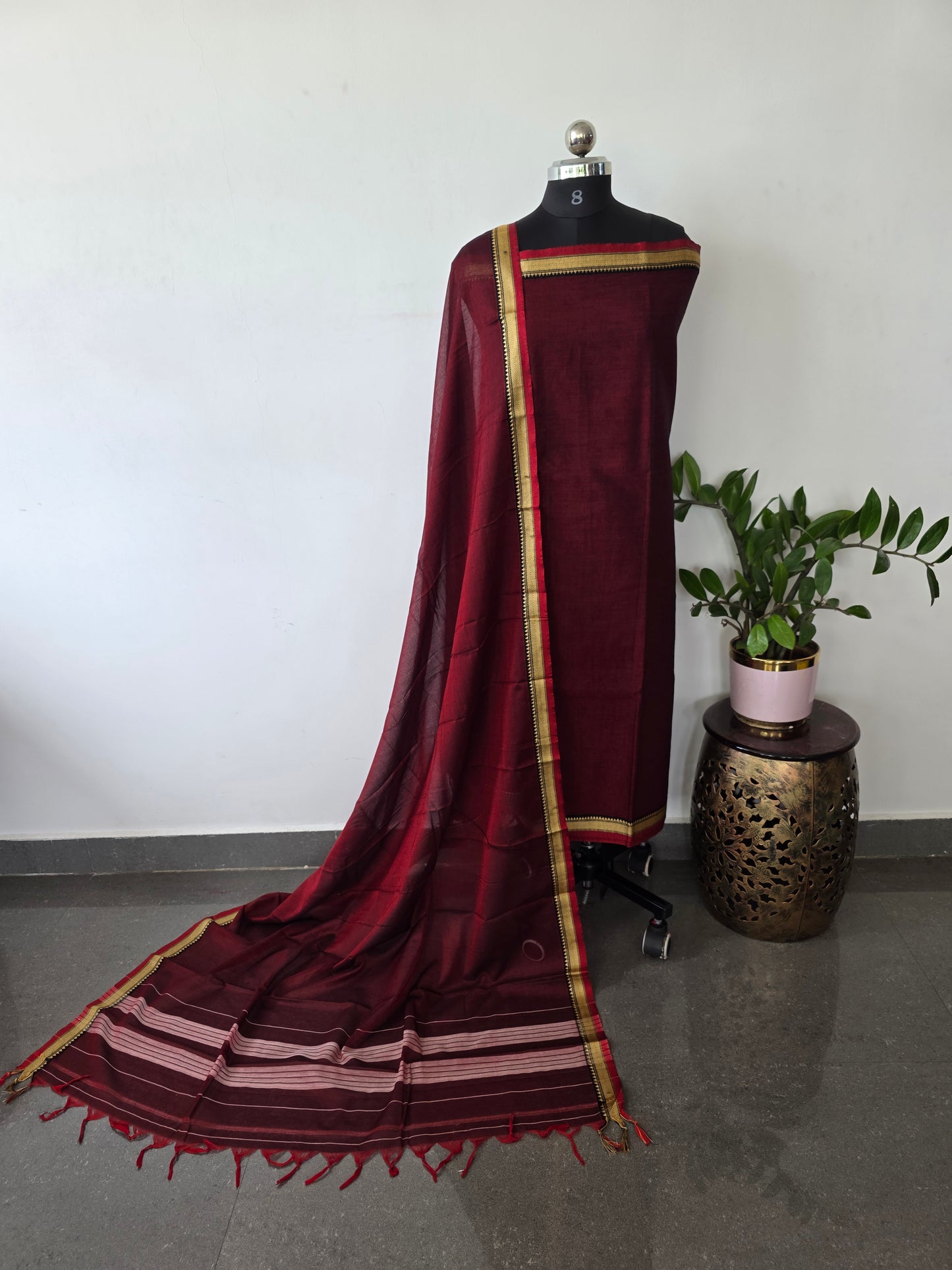 Mercerised  narayanapet salwar set  (4.5 meters)(maroon)- NA328