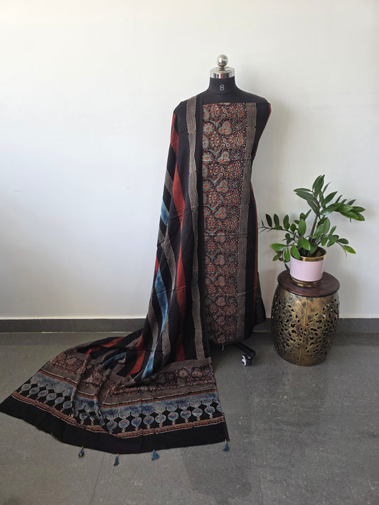 Ajrakh mashru silk set - MAS21