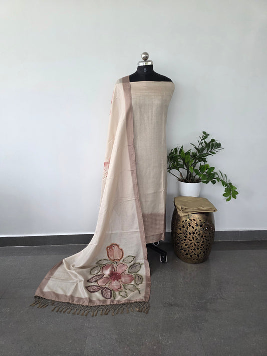 Premium semi tussar silk set with cutwork duppatta - CT1