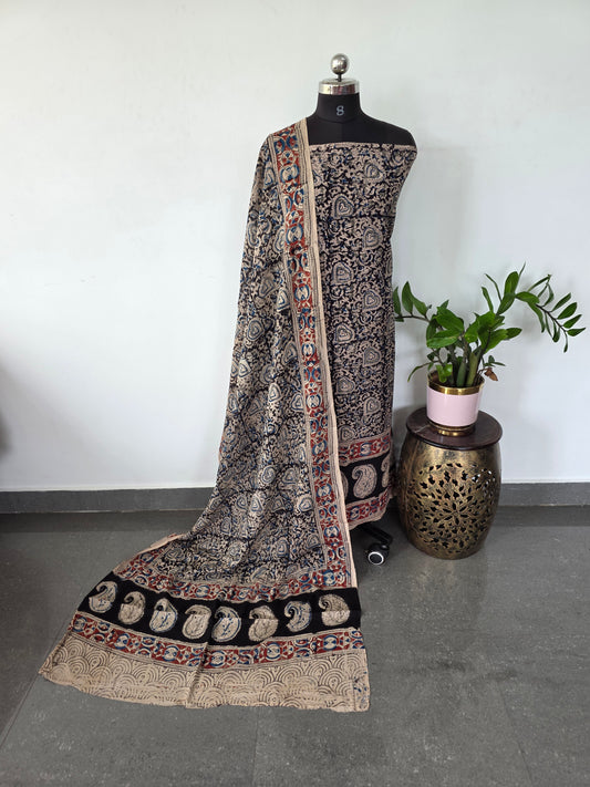 Handblock pure kalamkari cotton with border ( 2 pc set )- AK183