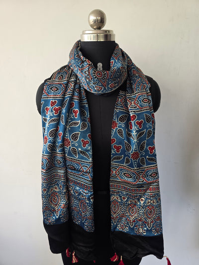 Ajrakh Handblock natural dyed mashru silk stole-MV84