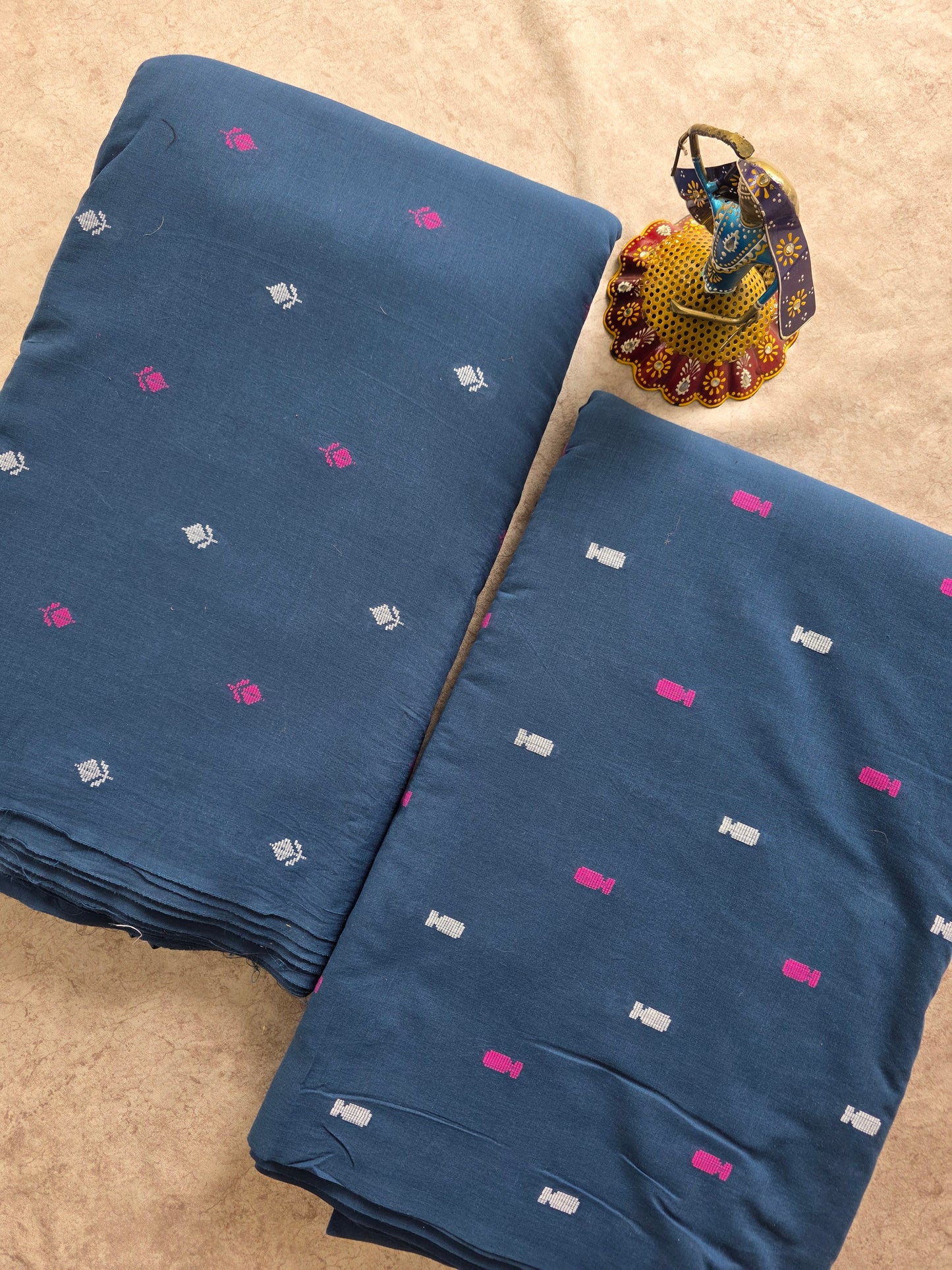 Mercerised cords pure handloom cotton running material ( 5 mtrs ) - blue