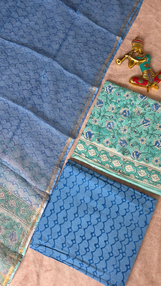 Handblock Jaipuri cotton with Kota shawl - JA768
