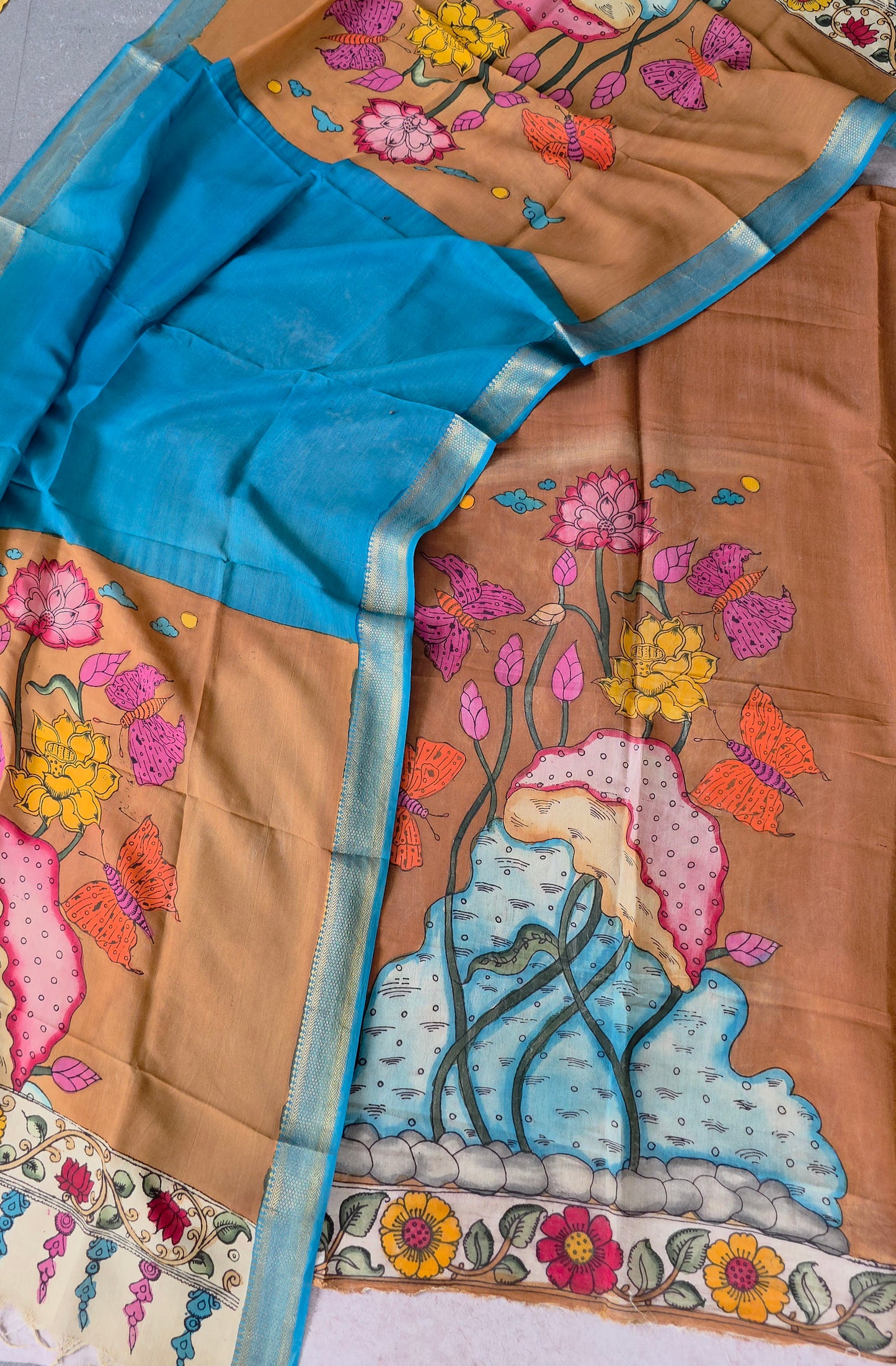Handcrafted Kalahasthi Penkalamkari bangalore silk set - KH156