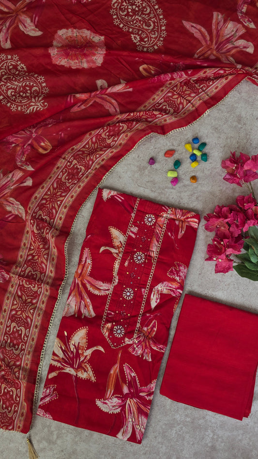 Jaipuri pure cotton with embroidery neck work set - JA218